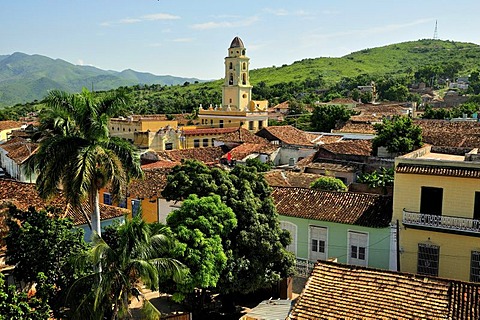 Overlooking the historic city centre of Trinidad with the Church of Ermita Nuestra Senora de la Candelaria de la Popa, Trinidad, Cuba, Caribbean