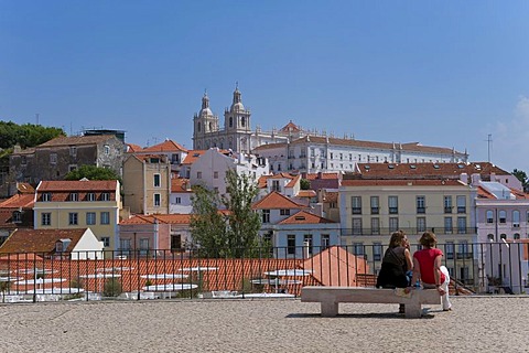 Sao Vicente da Fora Church viewed from the Santa Luzia viewpoint, Alfama district, Lisbon, Portugal, Europe