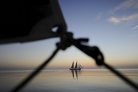 Sailing with no wind, evening mood, IJsselmeer, Netherlands, Europe