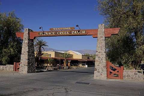 Entrance to Furnace Creek Ranch resort complex, Death Valley National Park, California, USA