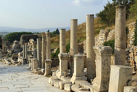 Ephesus, Efes, UNESCO World Heritage Site, excavations, Curetes Street with columns, Selcuk, Lycia, Southwest Turkey, west coast, Western Turkey, Turkey, Asia Minor, Asia