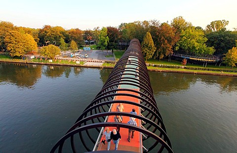 Slinky Springs to Fame pedestrian bridge, architect Tobias Rehberger, the Rhine-Herne Canal near Oberhausen, North Rhine-Westphalia, Germany, Europe, PublicGround