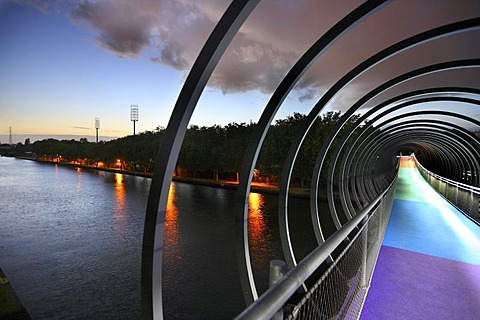 Slinky Springs to Fame pedestrian bridge, architect Tobias Rehberger, crossing the Rhine-Herne Canal near Oberhausen, North Rhine-Westphalia, Germany, Europe, PublicGround