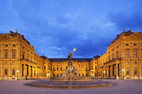 Frankoniabrunnen fountain in front of the Wuerzburg Residence, Residenzplatz square, Wuerzburg, Lower Franconia, Franconia, Bavaria, Germany, Europe, PublicGround