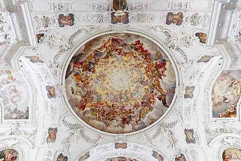 Ceiling fresco by Hans Georg Asam, parish church of St. Quirin, former monastery church, Tegernsee, Upper Bavaria, Bavaria, Germany, Europe