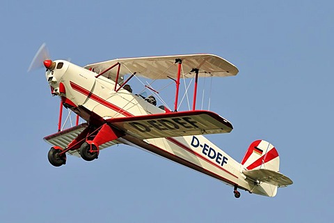 German Buecker Bue-131 Lerche biplane, first flight in 1934, Europe's largest meeting of vintage aircraft in Hahnweide, Kirchheim-Teck, Baden-Wuerttemberg, Germany, Europe