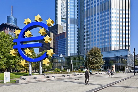 European Central Bank, ECB, euro sign, Frankfurt am Main, Hesse, Germany, Europe, PublicGround