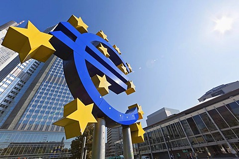 European Central Bank, ECB, euro sign, Frankfurt am Main, Hesse, Germany, Europe, PublicGround