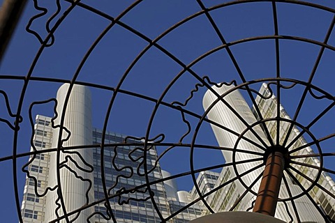 Globe sculpture in front of the HypoVereinsbank building, Munich, Bavaria, Germany, Europe