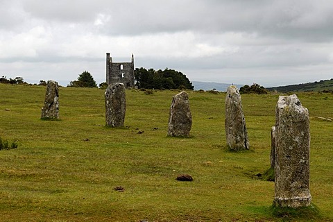 The Hurlers, round stone circle of standing stones from the early Bronze Age on Bodmin Moor, Minions, Dartmoor, Cornwall, England, United Kingdom, Europe