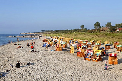 Roofed wicker beach chairs at the beach, Wustrow, Darss, Mecklenburg-West Pomerania, Germany, Europe, PublicGround