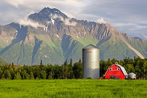 Farm house in the evening hours, near Palmer, Alaska, USA, PublicGround