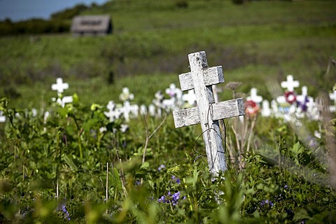 Cemetery of the Russia Orthodox Church in Ninilchik on the Kenai Peninsula, Alaska, USA, PublicGround