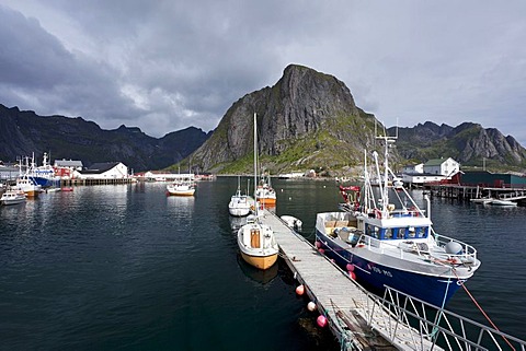 Port with ships in Reine, Lofoten Islands, Norway, Scandinavia, Europe, PublicGround