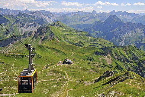 Nebelhorn cable car, Nebelhorn mountain, 2224m, Hoefatsblick station below, Allgaeu Alps, Allgaeu region, Bavaria, Germany, Europe, PublicGround