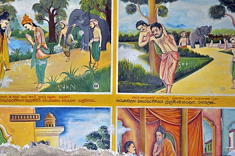 Buddhist wall paintings for religious instruction, Wewurukannala Vihara Temple, Dikwella, Sri Lanka, Asia, PublicGround