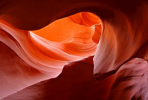 Red sandstone of the Moenkopi formation, rock formations, colours and textures in the Lower Antelope Slot Canyon, Page, Navajo Nation Reservation, Arizona, United States of America, USA