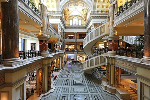 Interior, The Forum with a unique spiral staircase, luxury hotel, casino, Caesars Palace, Las Vegas, Nevada, United States of America, USA, PublicGround