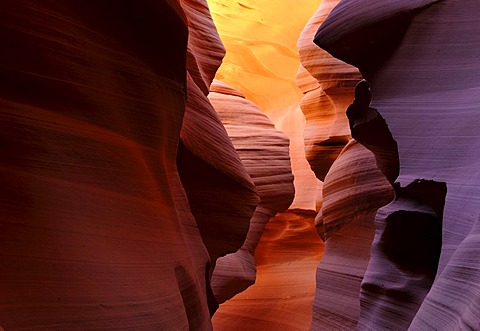 Red sandstone of the Moenkopi Formation, rock formations, colours and textures in the Lower Antelope Canyon, Corkscrew Canyon, Page, Navajo National Reservation, Arizona, United States of America