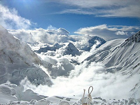 view from Lhotse Face direction west to the summit of Pumori, 7145m, Mount Everest, Himalaya, Nepal