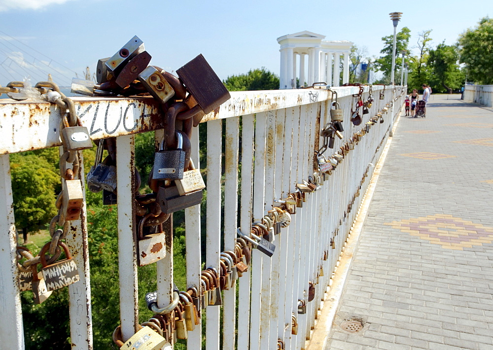 Locks on the Mother-in-law's bridge, the love character, Odessa, Ukraine, Europe