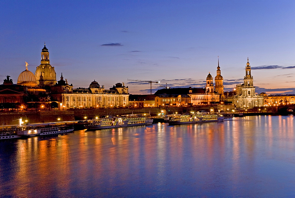 Skyline at dusk, Dresden, Saxony, Germany, Europe