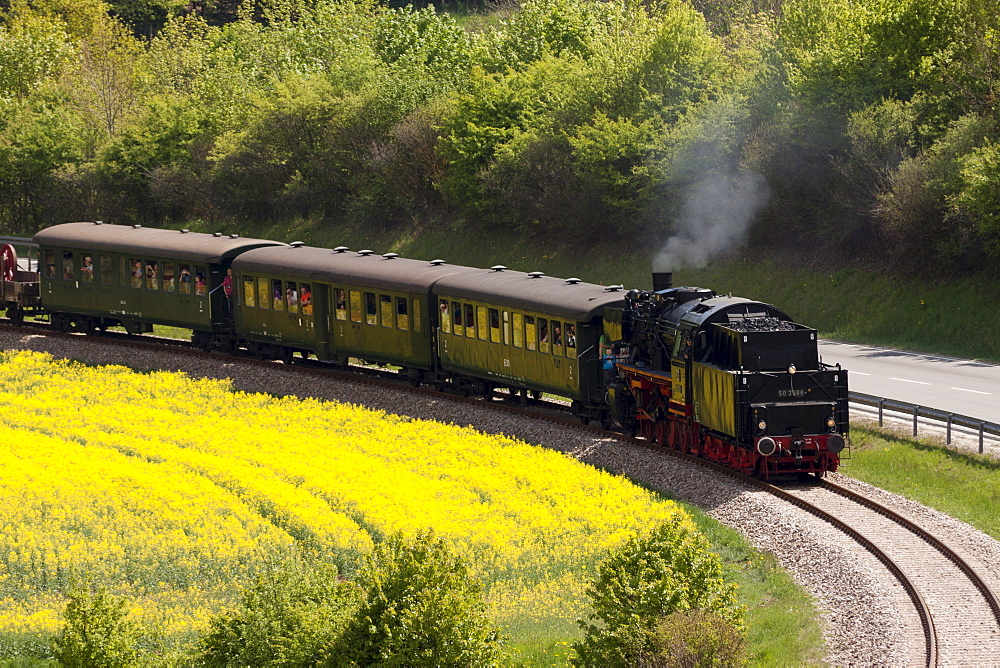 The museum railway "Sauschwaenzlebahn", class 50 locomotive, Blumberg, Baden-Wuerttemberg, Germany, Europe, PublicGround