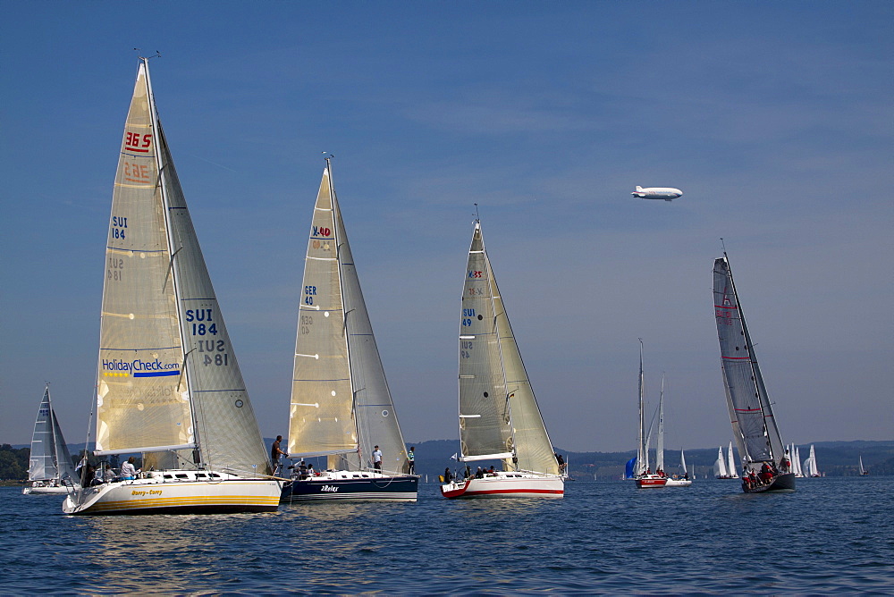 Sailing boats in a regatta on Lake Constance, Internationale Bodenseewoche 2011 festival, Konstanz, Baden-Wuerttemberg, Germany, Europe