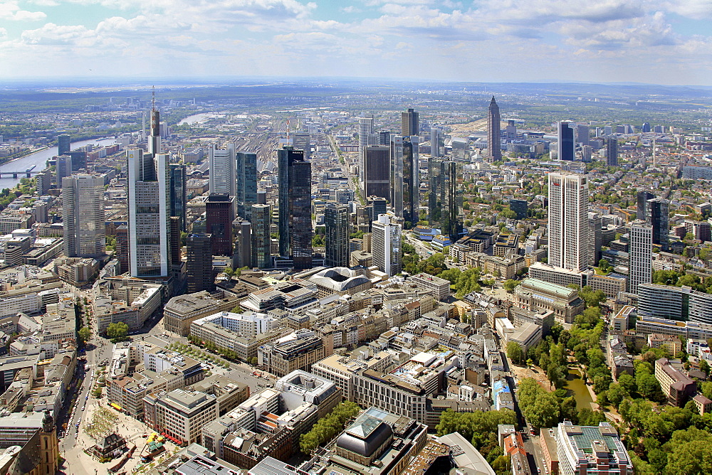 Aerial view, financial district, Frankfurt am Main, Hesse, Germany, Europe