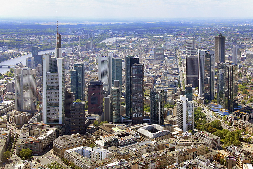 Aerial view, financial district, Frankfurt am Main, Hesse, Germany, Europe