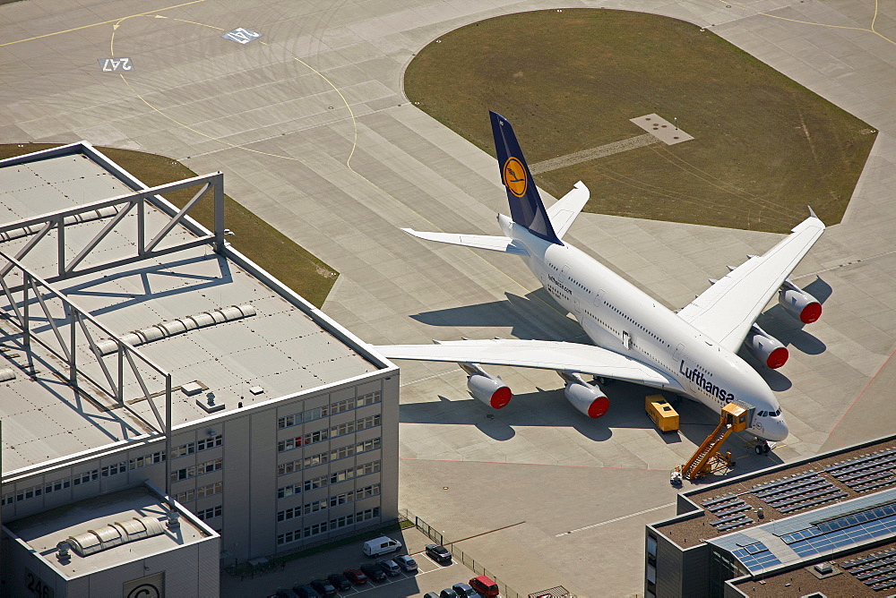 Aerial view, airport Hamburg-Finkenwerder, Hamburg, Germany, Europe