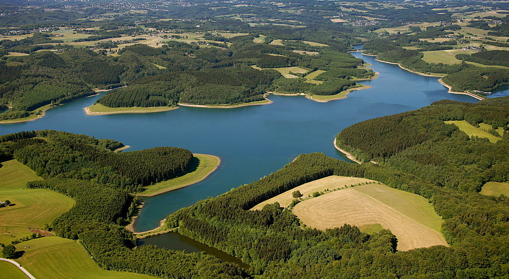 Aerial view, Grosse Dhuenntal Dam, Rheinisch-Bergisch district, North Rhine-Westphalia, Germany, Europe