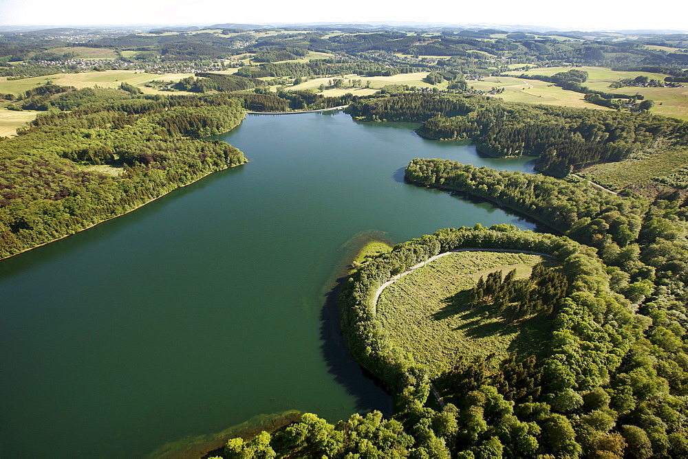 Aerial view, Kerspetalsperre dam, Kierspe, Sauerland area, Maerkischer Kreis district, North Rhine-Westphalia, Germany, Europe
