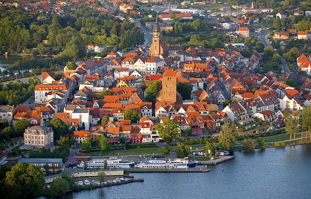 Aerial view, Waren, Mueritz county, Mecklenburg-Western Pomerania, Germany, Europe