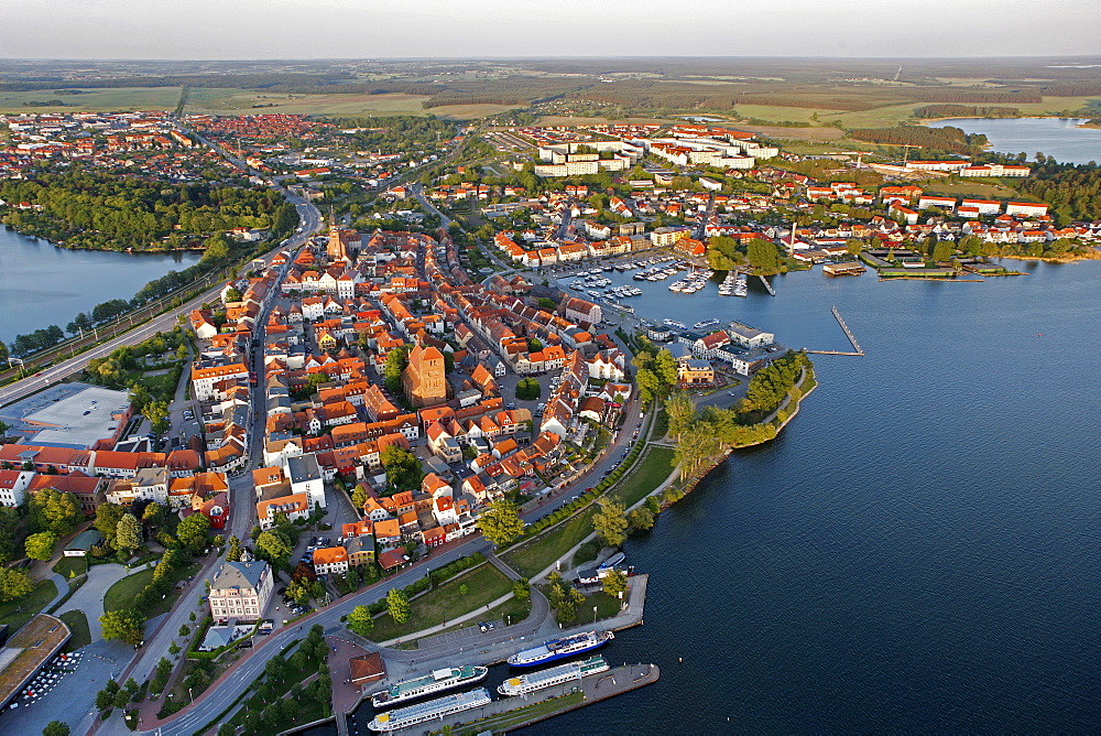 Aerial view, Waren, Mueritz county, Mecklenburg-Western Pomerania, Germany, Europe