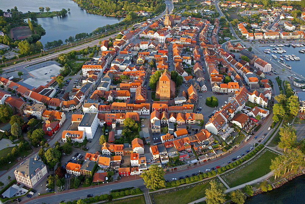 Aerial view, Waren, Mueritz county, Mecklenburg-Western Pomerania, Germany, Europe