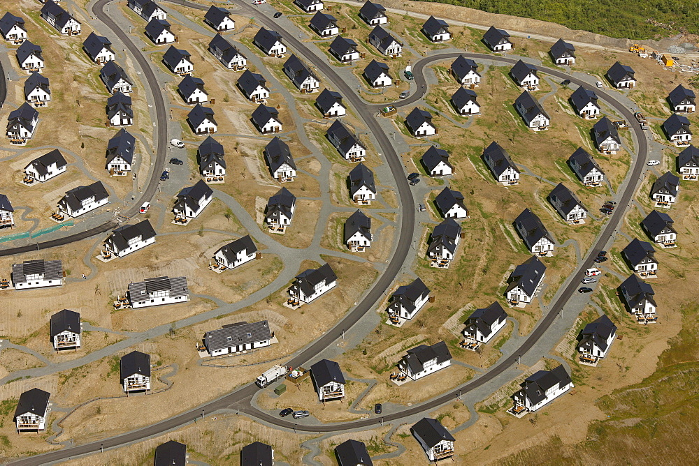 Aerial view, Suerenberg building site, holiday accommodation, recreation area, Winterberg, Sauerland, North Rhine-Westphalia, Germany, Europe