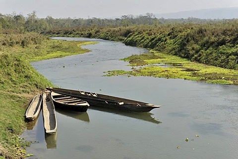 Boats on the Rapti River, Chitwan National Park, Nepal, Asia