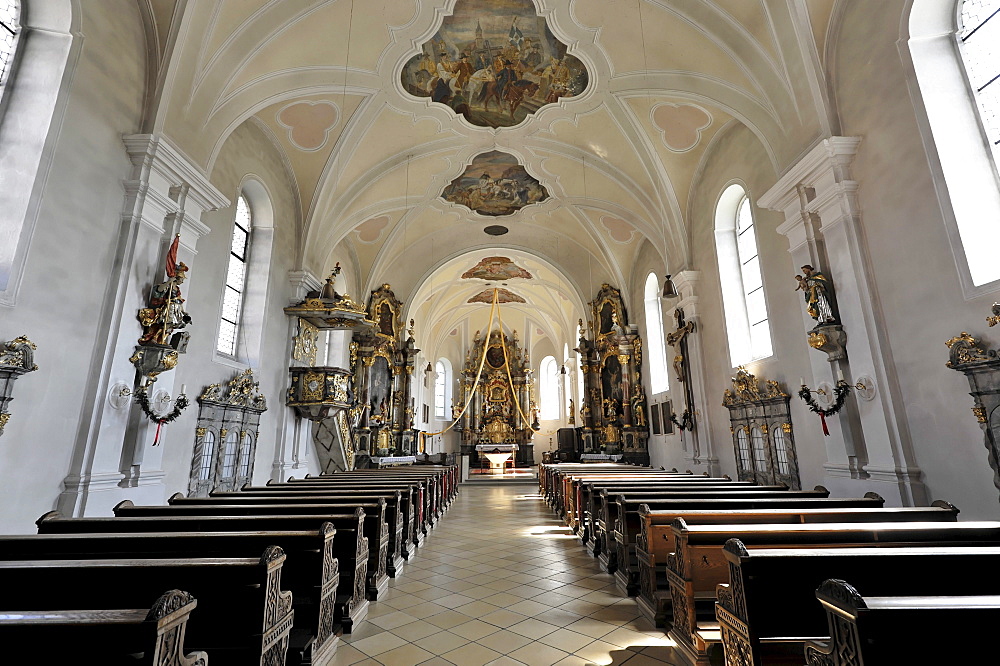 Interior view, Church of the Assumption of Mary, first mentioned in 1179, Bad Koetzting, Bavaria, Germany, Europe