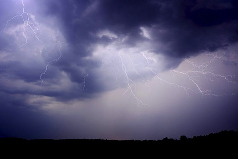 Thunderstorm over Assamstadt, Baden-Wuerttemberg, Germany, Europe