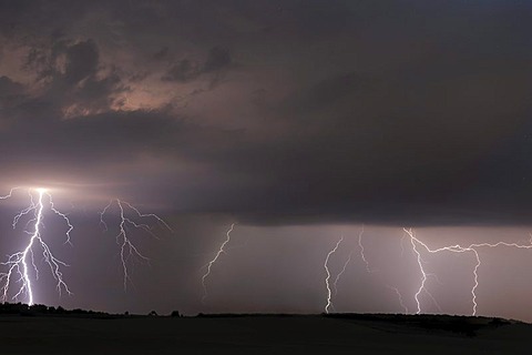 Thunderstorm over Assamstadt, Baden-Wuerttemberg, Germany, Europe