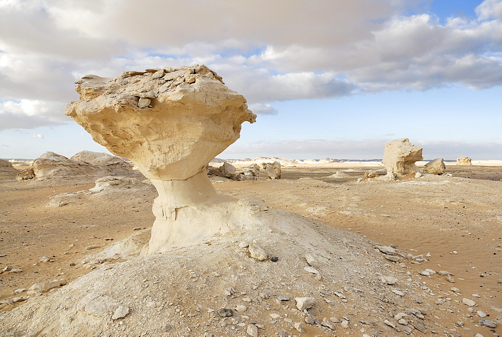 Mushroom-shaped limestone rock formations, White Desert, Farafra Oasis, Western Desert, Egypt, Africa