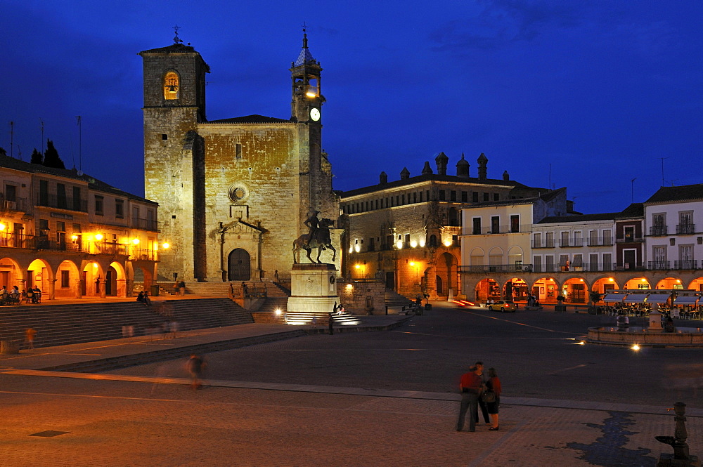 Plaza Mayor, city square of Trujillo with San Martin church, Extremadura, Spain, Europe