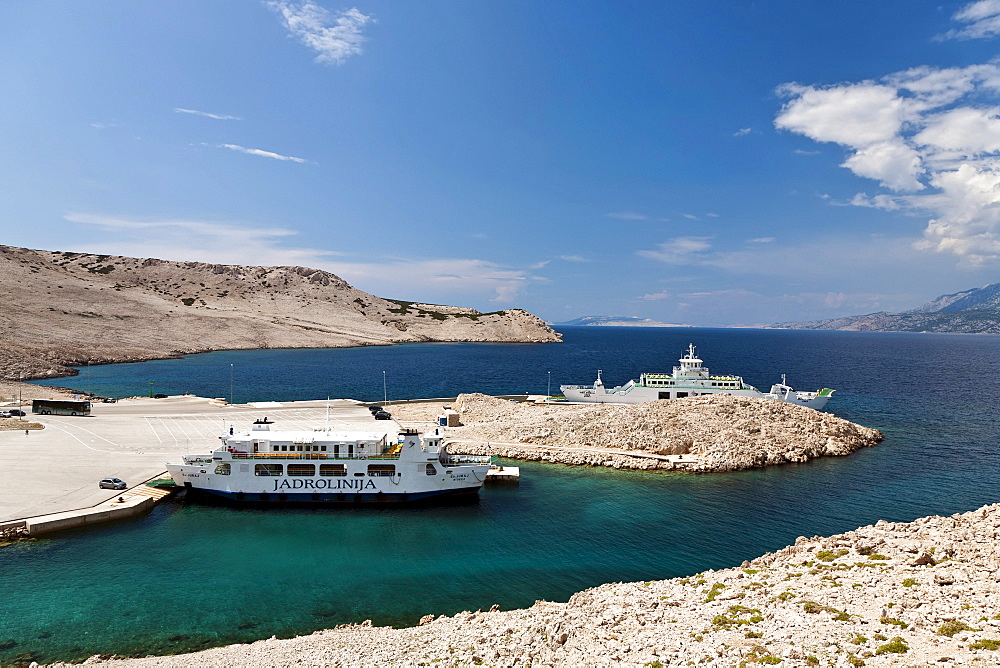 Ferry port in Zigljen, Pag Island, Zadar, Dalmatia, Croatia, Europe