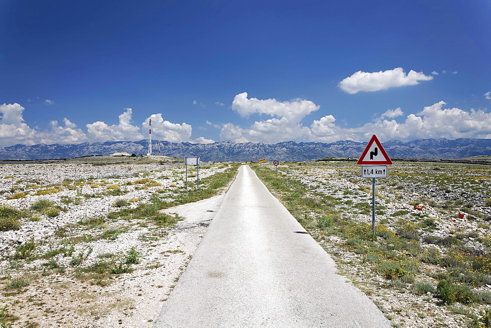 Country road on Pag island, Zadar, Croatia, Dalmatia, Europe