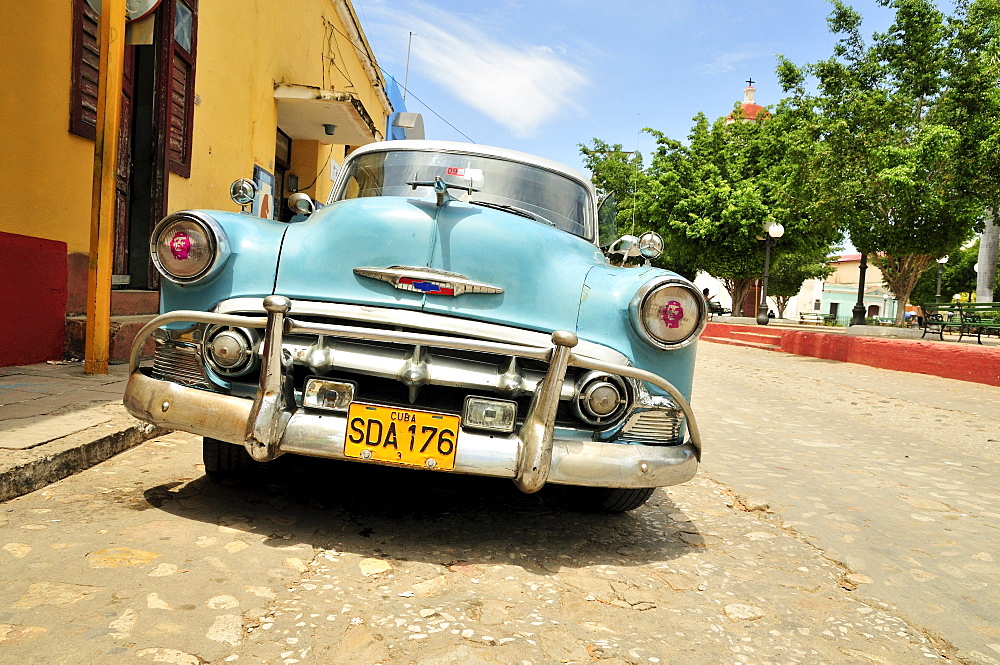 Chevrolet, classic car parked in the historic district of Trinidad, Cuba, Caribbean