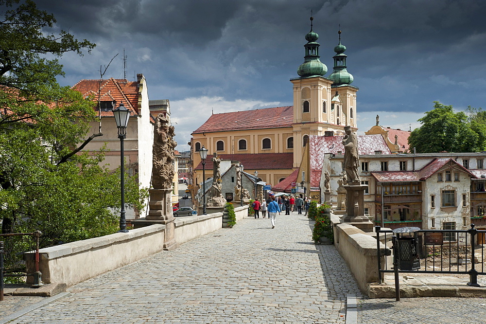 Gothic bridge and Franciscan church, Klodzko, Lower Silesia, Lesser Poland or Malopolska, Poland, Europe, PublicGround