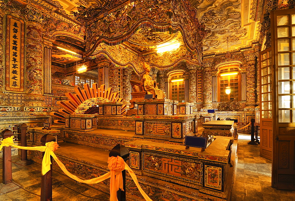 Emperor statue, mausoleum or tomb of Emperor Khai Dinh, Hue, UNESCO World Heritage Site, Vietnam, Asia