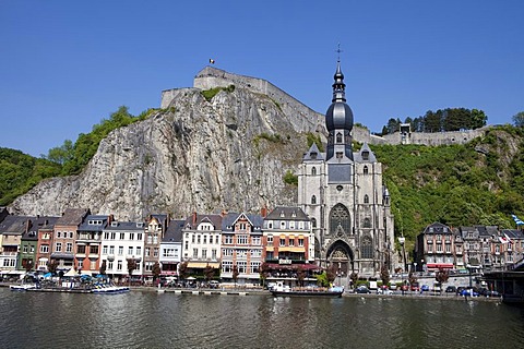 Collegiate Church of Notre-Dame and Citadel, Dinant on the Meuse, Namur, Wallonia, Belgium, Europe