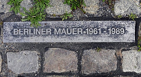 Ground marking, plaque over the course of the Berlin Wall, Berlin, Germany, Europe